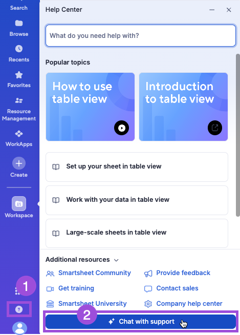 Chat with support button