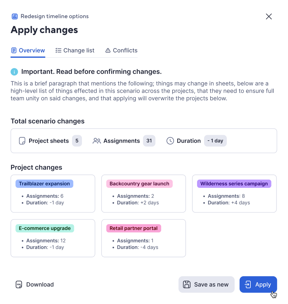 Apply changes SP overview