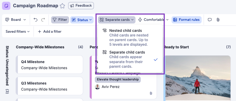 nested or separate child cards