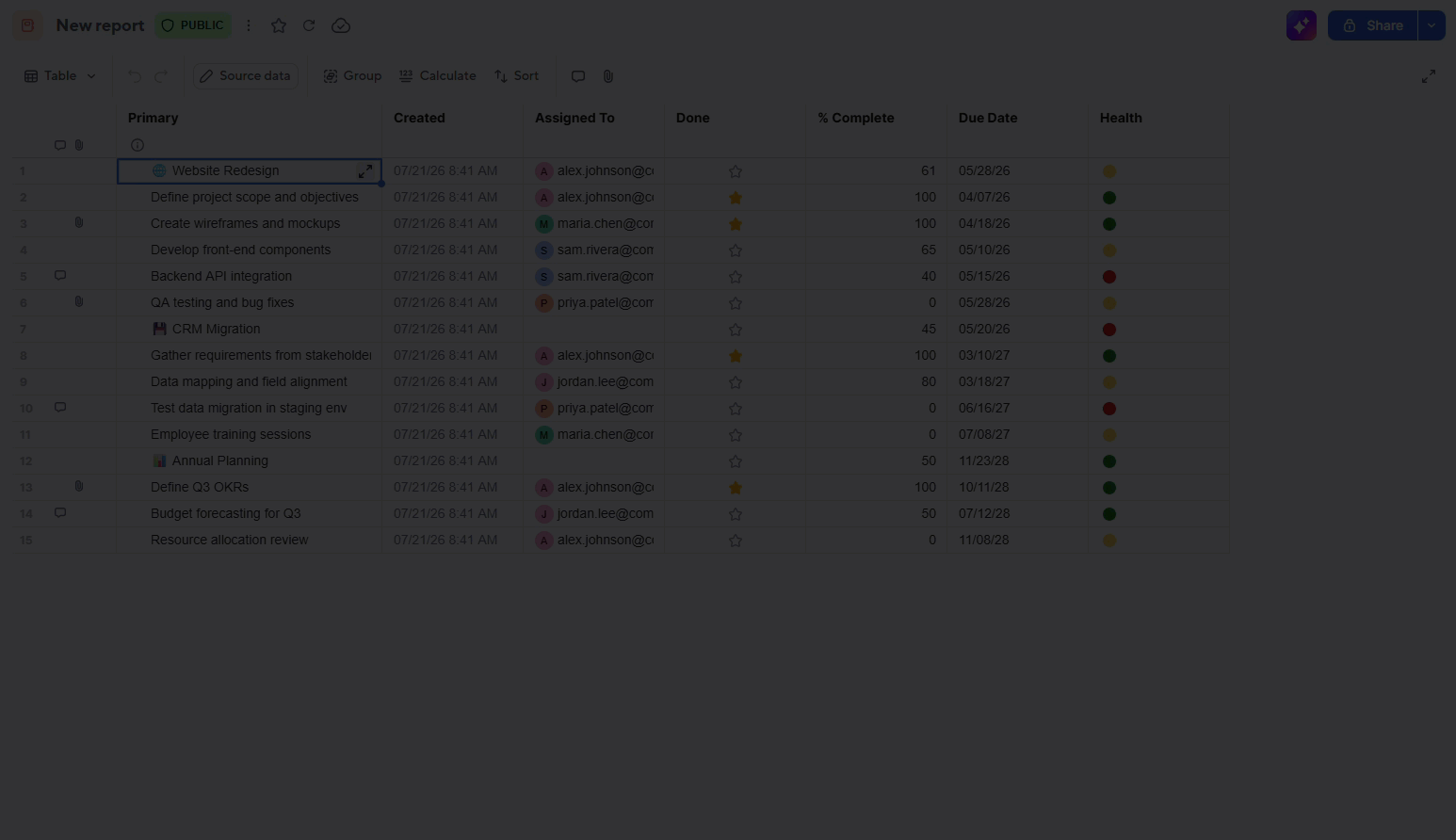 Manage displayed columns in the new report builder