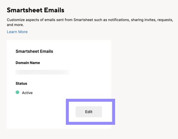 Edit custom email domain on the Branding and Personalization page in Smartsheet Admin Center