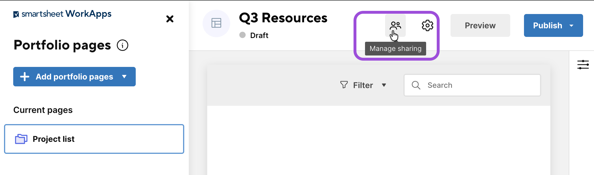 Manage sharing workapp
