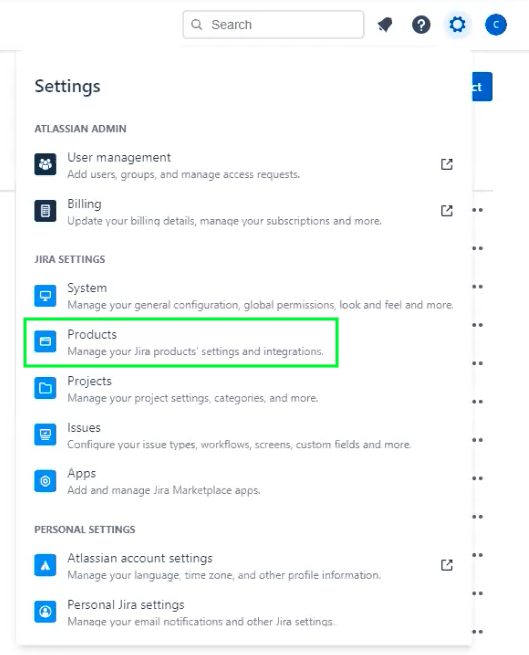 Jira product settings