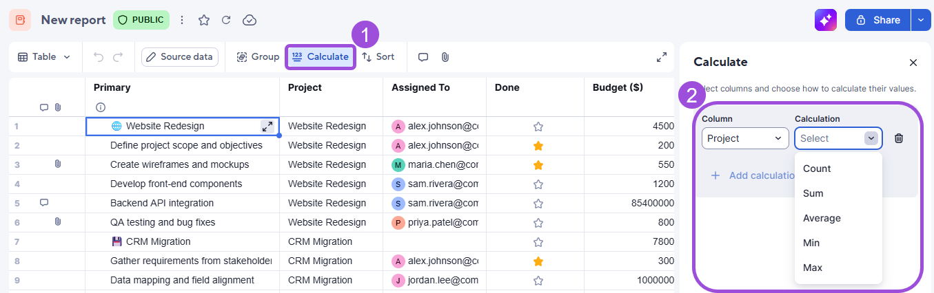 Summarize report data in new reports