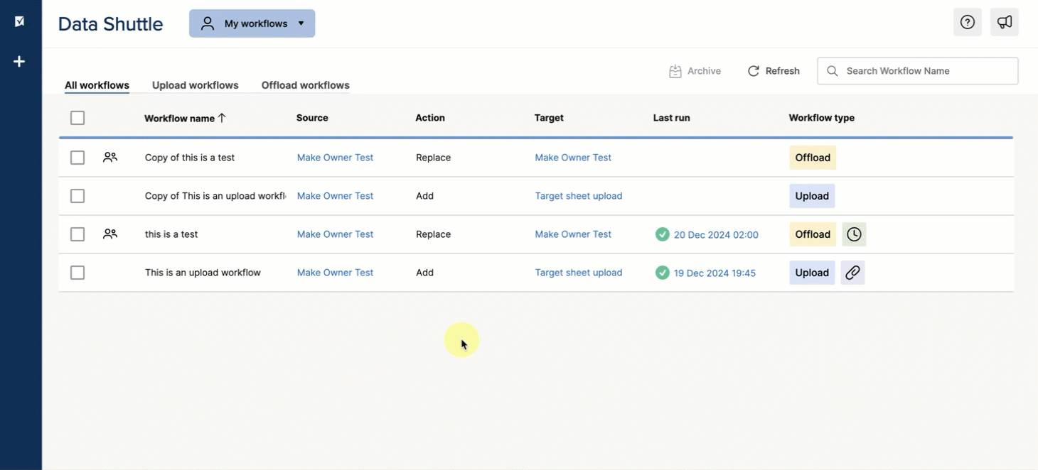 Edit your Data Shuttle workflow