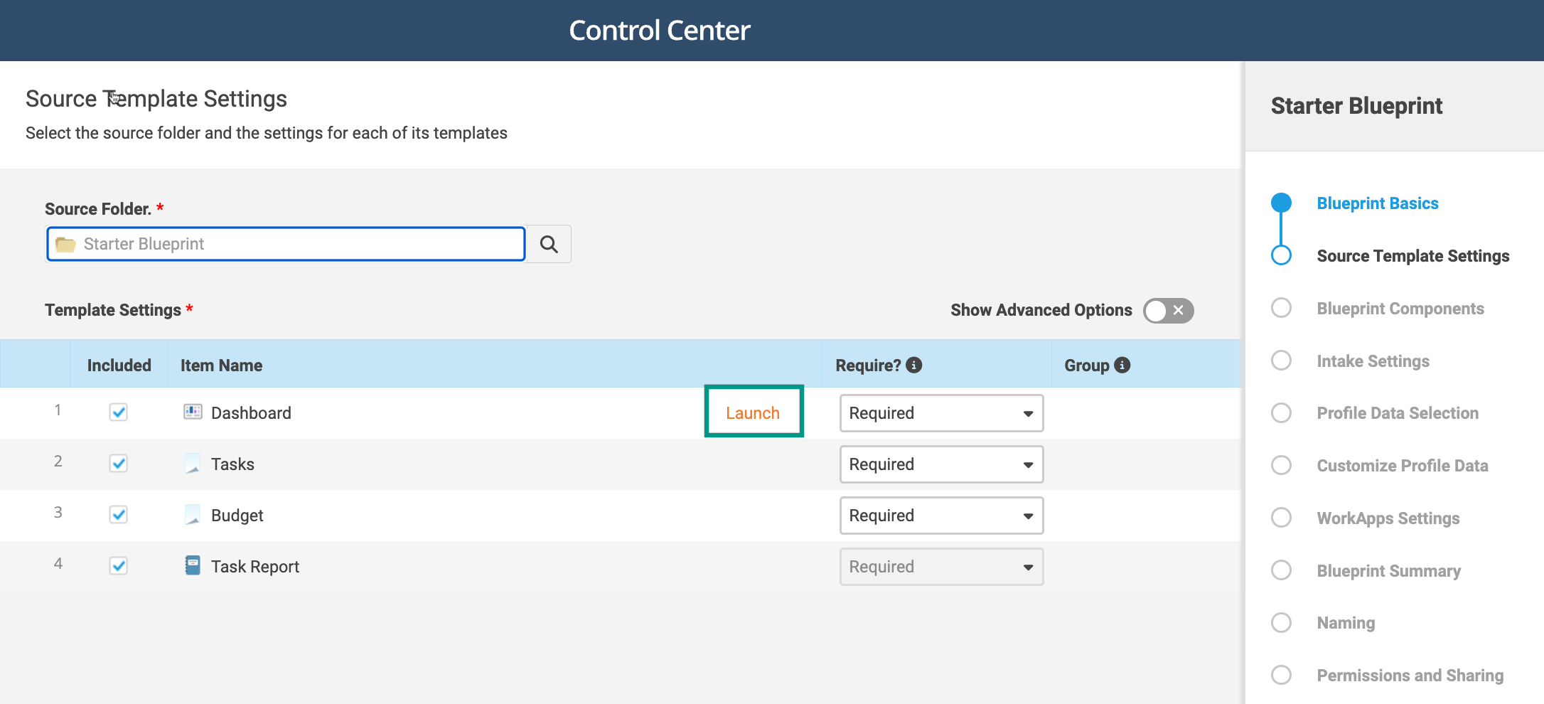 Source template settings launch