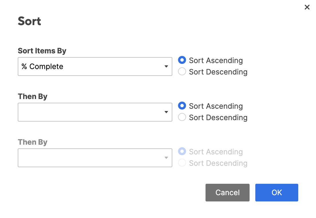 Sort rows menu