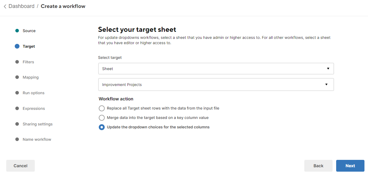 Create a dynamic dropdown with DataShuttle