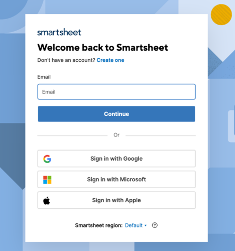In the Smartsheet login page, you'll enter your email address and then select continue to reset your password.