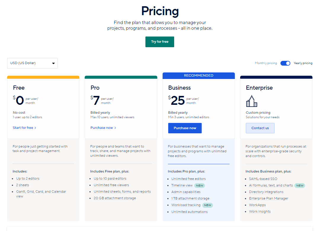 Details for Free, Pro, Business, and Enterprise plans on the Legacy Collaborator Model