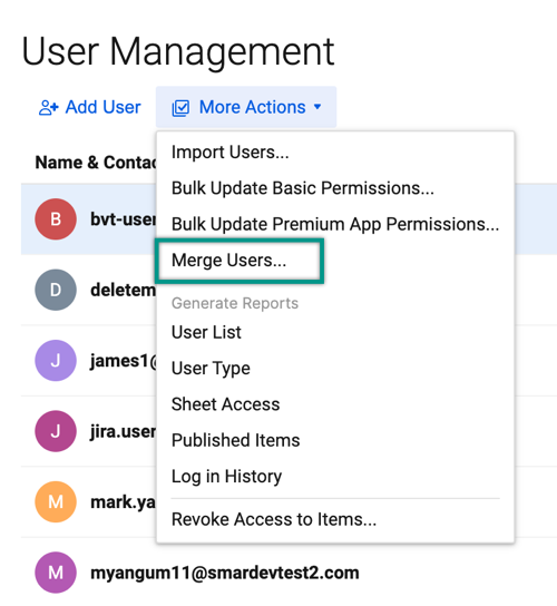 Merge Users option in User Management screen