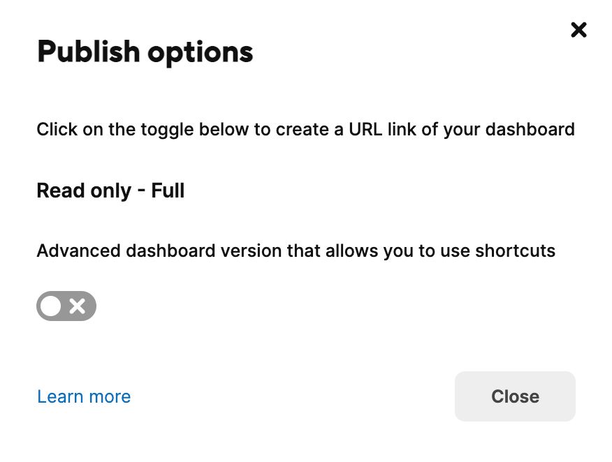 Dashboard publish options