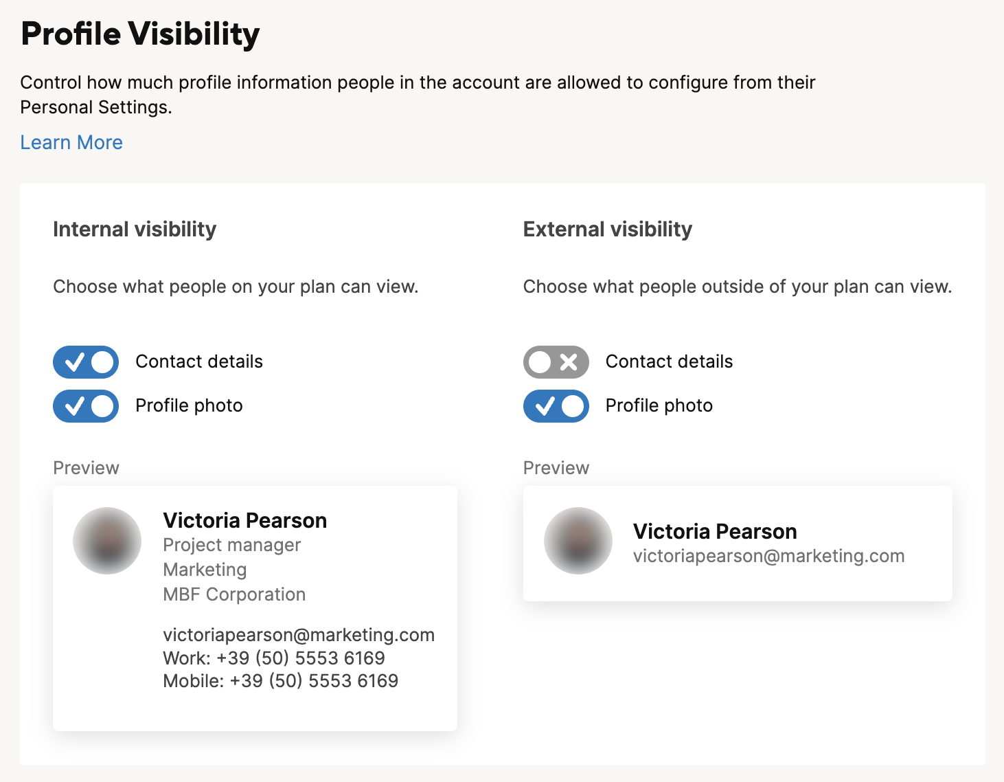 Manage profile visibility in Admin Center