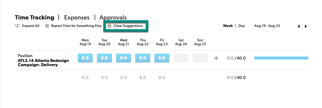 clear suggested time entries
