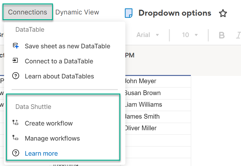 Create a dynamic dropdown with DataShuttle