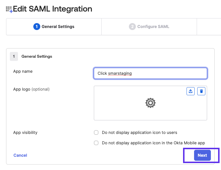 Edit existing SAML integration in Okta