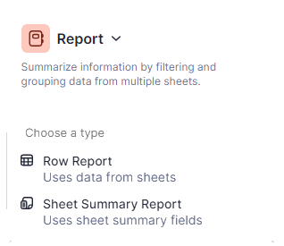 Choose a report type menu