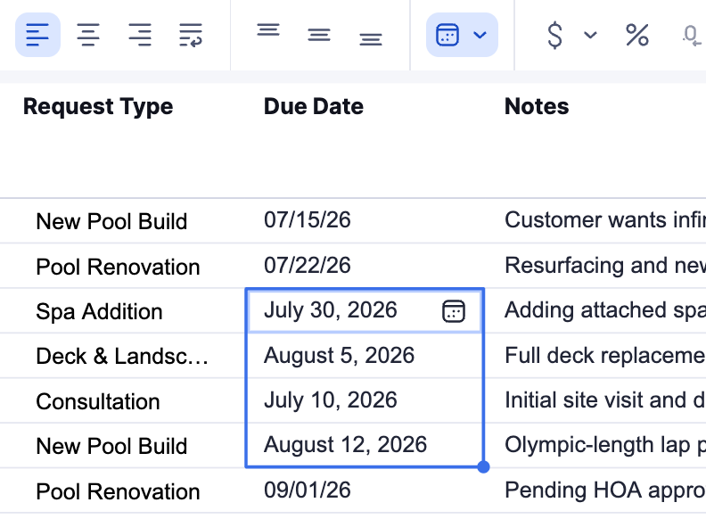 Date format to group of cells