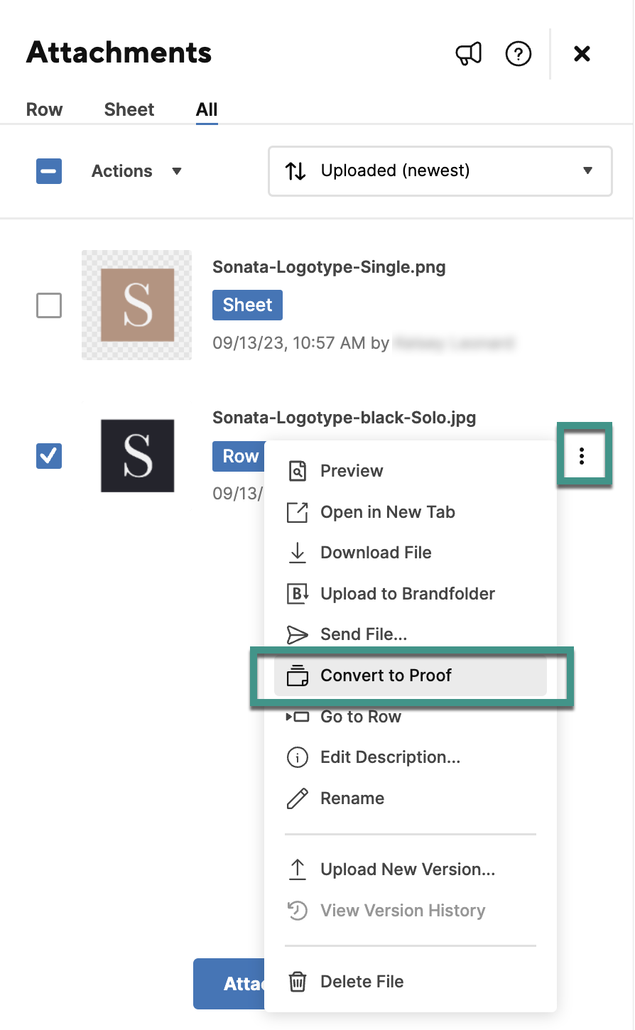 convert an attachment to a proof button