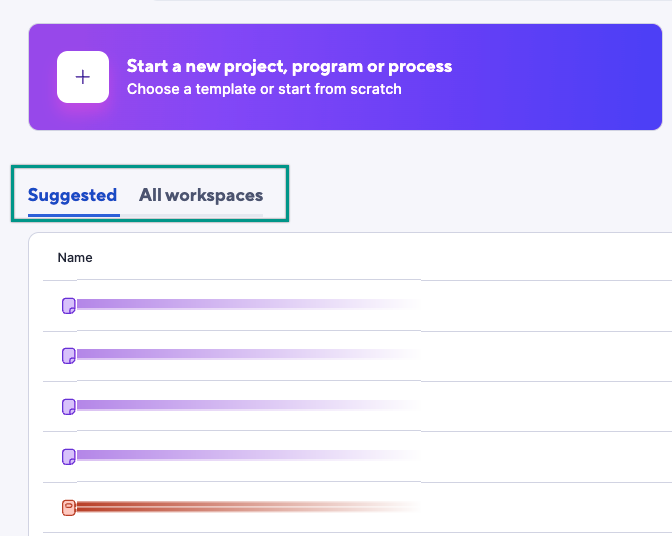 Suggested Workspaces Create page