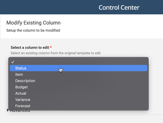 Select a column to edit global update