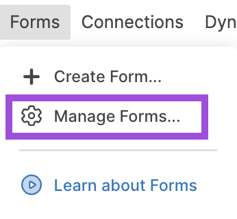 Manage forms button