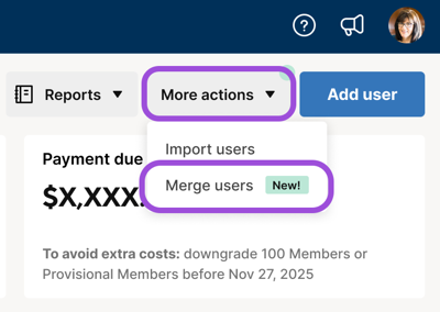 Merge users option on the Seat types and true-up page
