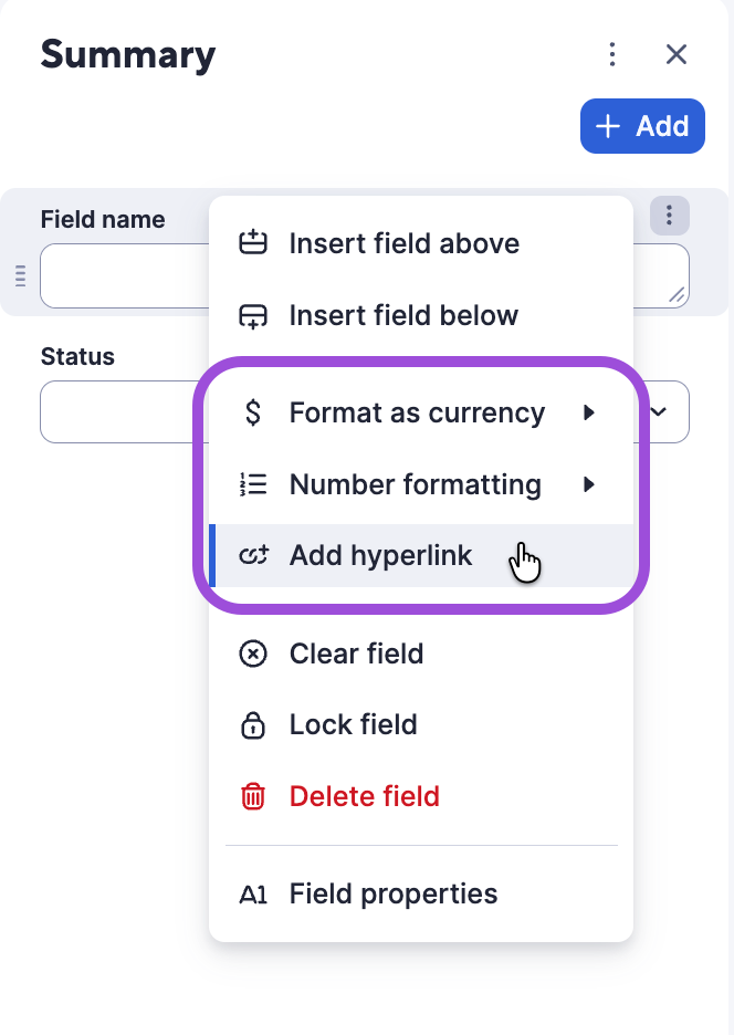 Edit sheet summary field