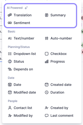 Smart column options