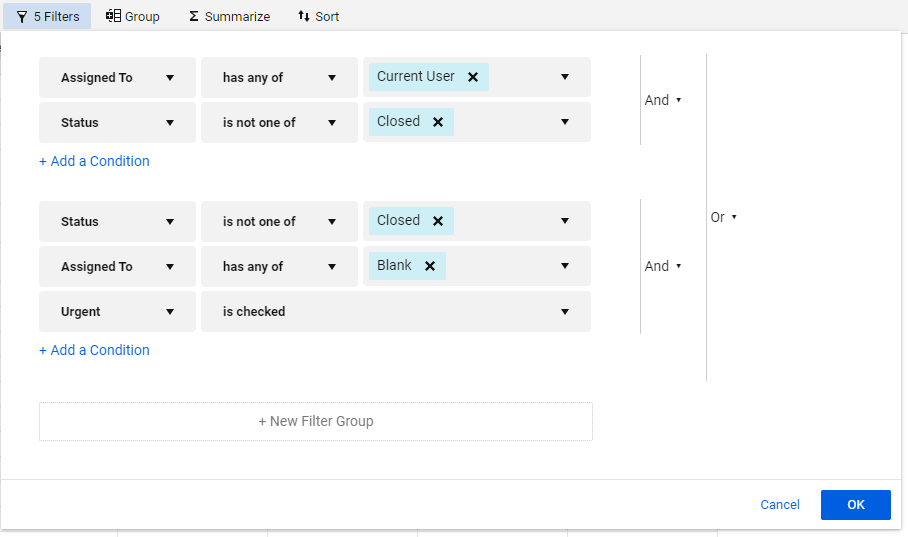 And Or Conditions in filters