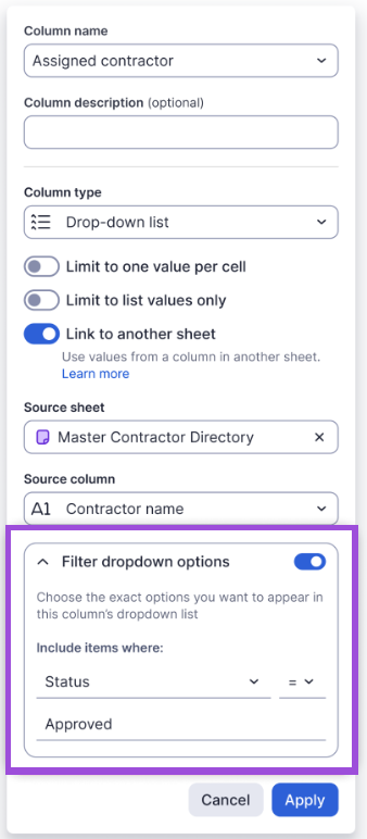 static filter linked dropdown