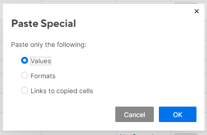 Options to paste special