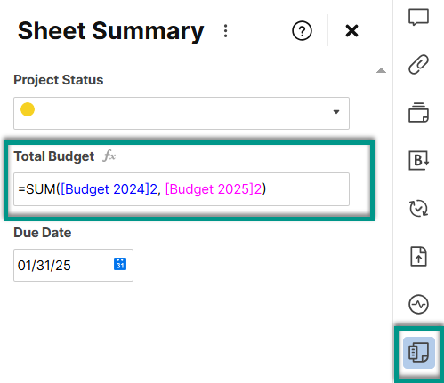 Sheet summary formula example