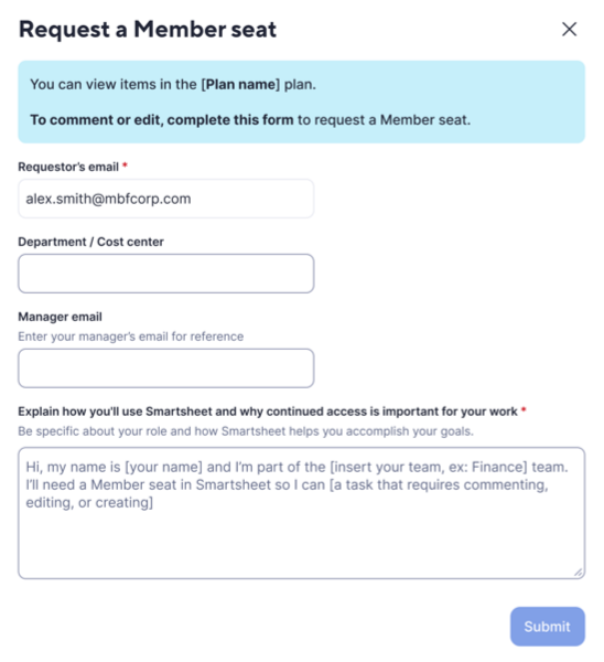 Request a member seat