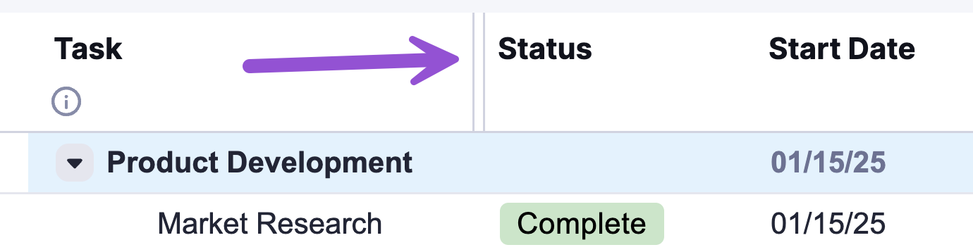 Hide columns in a sheet