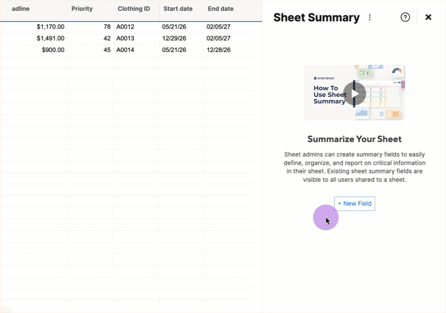 Summary sheet legend