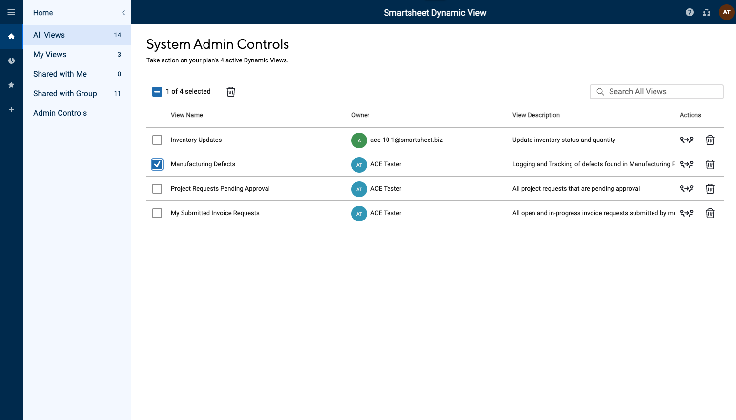 dynamiv view system admin controls page