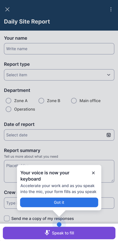 Speak to fill button