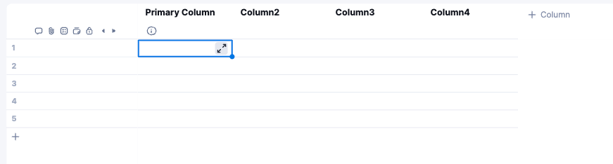 Blank Smartsheet grid with columns, with the first cell in row 1 selected.