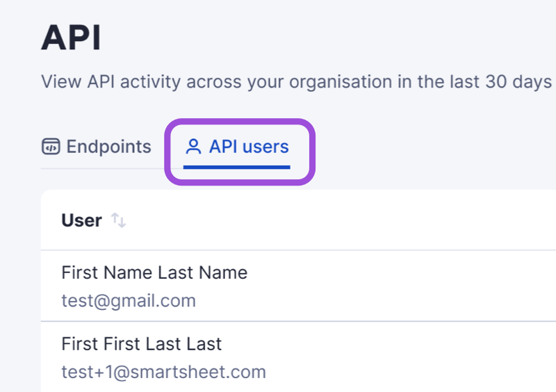 API users tab in API screen.