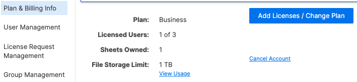 Plan and Billing info screen