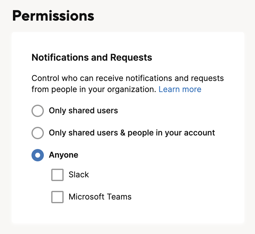 Permissions for alerts and requests