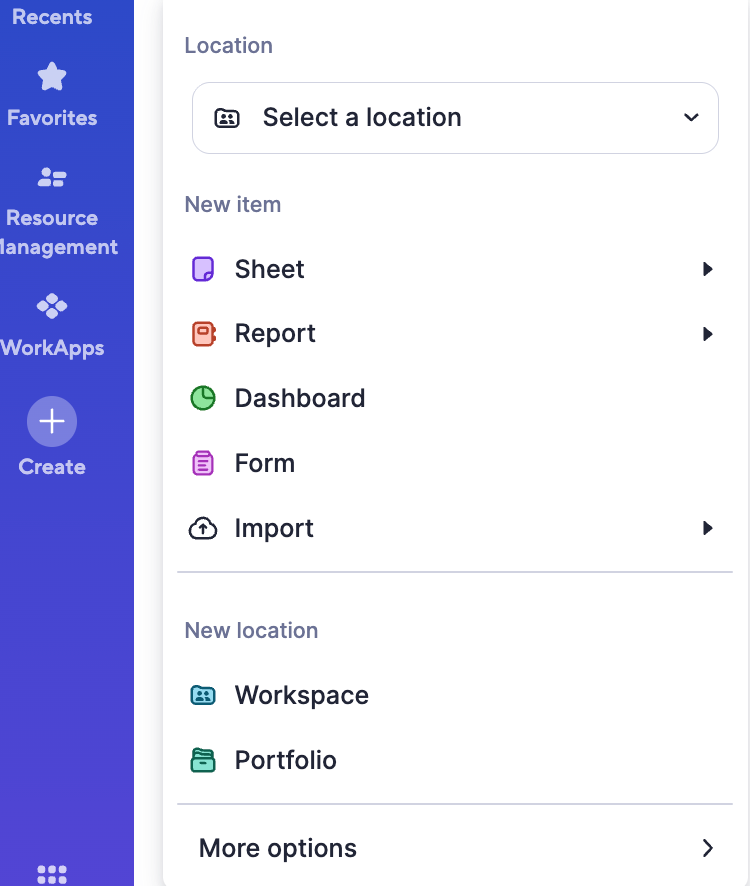 Create from left nav bar