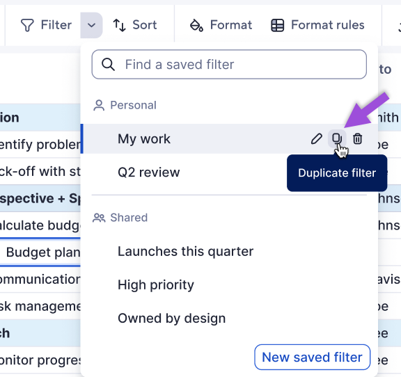 Duplicate saved filter
