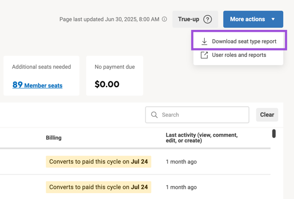 Generate the seat type report from the Seat Types and true-up page
