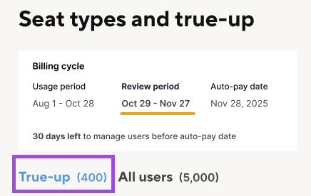True-up tab selection