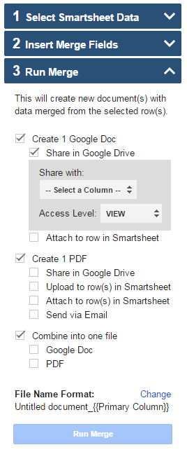 Smartsheet Merge add-on for Google Docs
