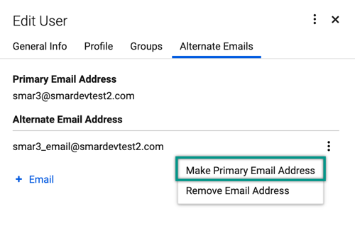 Make primary email address button in Edit User panel