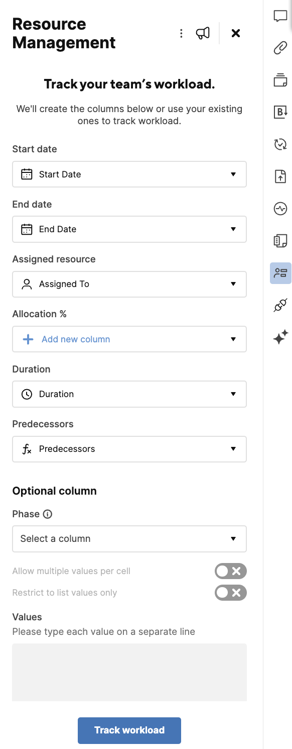 workload tracking panel