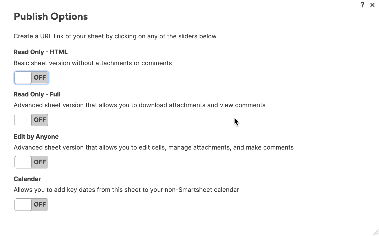 Sheet publish options